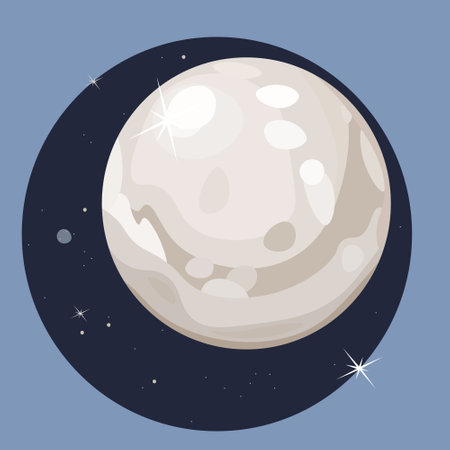 Moon, satellite or planet, space picture with stars and glitter. Vector illustration on a white background.のイラスト素材