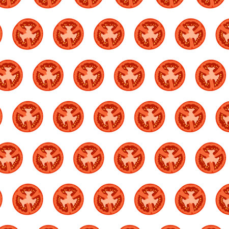 Tomato side view in section, seamless pattern vegetable tomato. Isolated picture on a white background.のイラスト素材