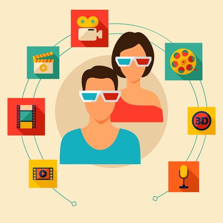 Set of movie design elements and cinema iconsのイラスト素材