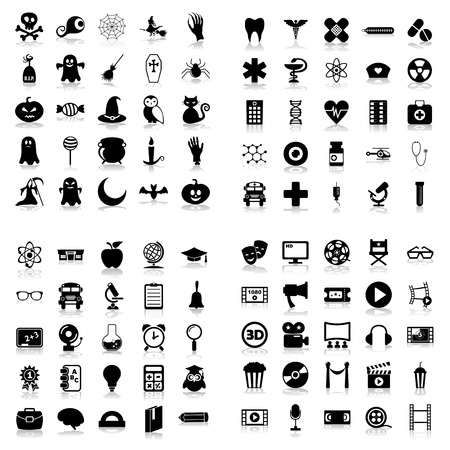 set of plane icons. Education, medicine, halloween, movie and cinemaのイラスト素材