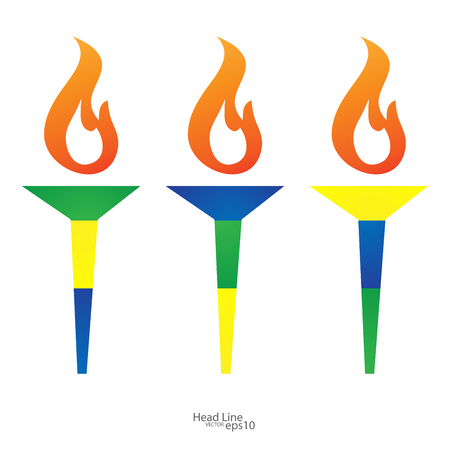 Torch vector icon isolated . Flambeau flat style. Cresset sign. Flame illustration. Flaming figure. Colorful emblemのイラスト素材