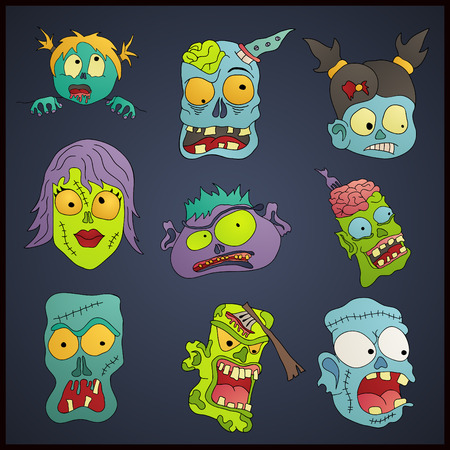 Zombies cartoon face on a dark backgroundのイラスト素材