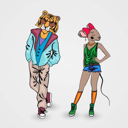 Animals in human form, creative beasts in full growthのイラスト素材