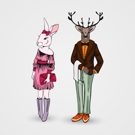 Animals in human form, creative beasts in full growthのイラスト素材