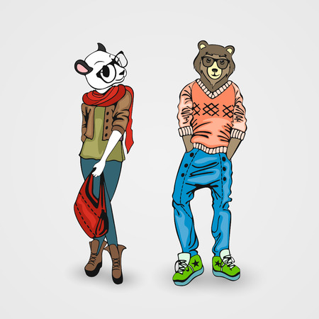 Animals in human form, creative beasts in full growthのイラスト素材