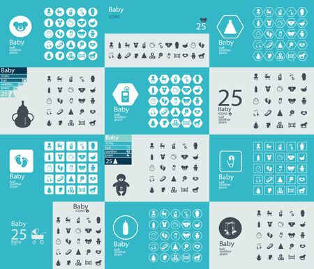 Baby symbols collection. Flat icons. Nursery Equipmentのイラスト素材