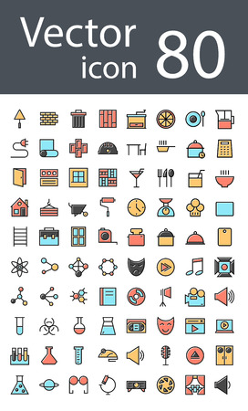 maximum set of icons in retro style with mixed color, the trend in 2017, an excellent solution for SEO, mobile applications, web sites, pixel perfectのイラスト素材