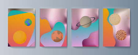 Set of brochures for space exploration and gravity research. Vector illustration