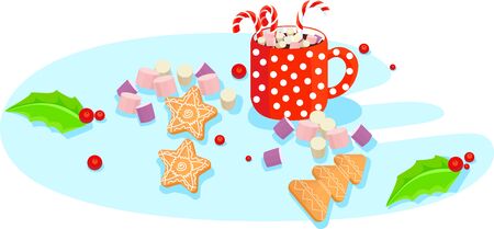 Flat vector set of traditional Christmas food and drinks. Delicious desserts and hot beveragesのイラスト素材