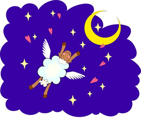Bedtime design with a cute sheep and the sleepy moon. EPS 10. No gradients.のイラスト素材