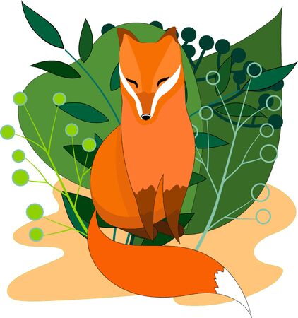 red cute fox in the grass vector illustrationのイラスト素材