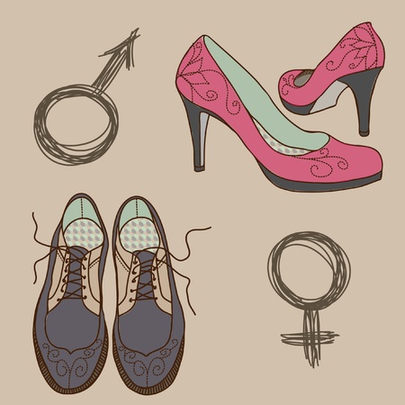Vector male and female shoes and gender signs のイラスト素材