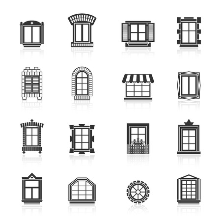 Vintage windows set. Flat exterior vector icons.のイラスト素材