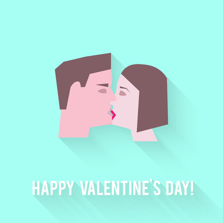 Valentines Day greeting card. Love concept in flat style. Vector illustration EPS10.のイラスト素材