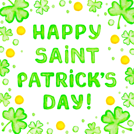 Happy Saint Patricks day greeting card. Typographic watercolor text design. Holiday poster.のイラスト素材