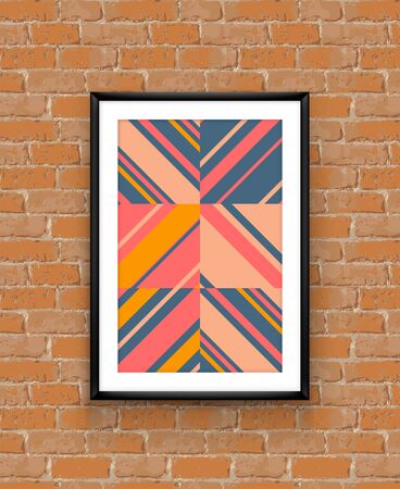 Abstract striped geometric boho chic poster frame on brick wallのイラスト素材
