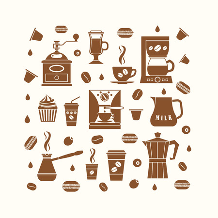 Coffee icons set in minimalistic style. Flat coffee icons. Vector illustration EPS 10.のイラスト素材