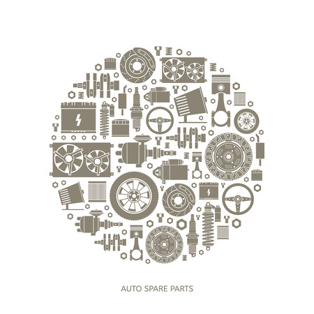 Set of auto spare parts. Car repair icons in flat style. Vector illustration EPS10.のイラスト素材