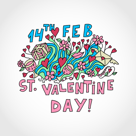 Valentines day doodle hand drawn background. Love card design.のイラスト素材