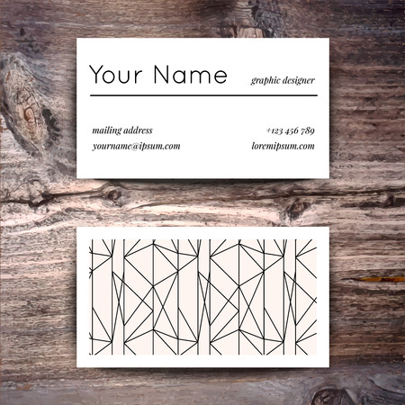 Business card template with creative white and black retro pattern on wooden backgroundのイラスト素材