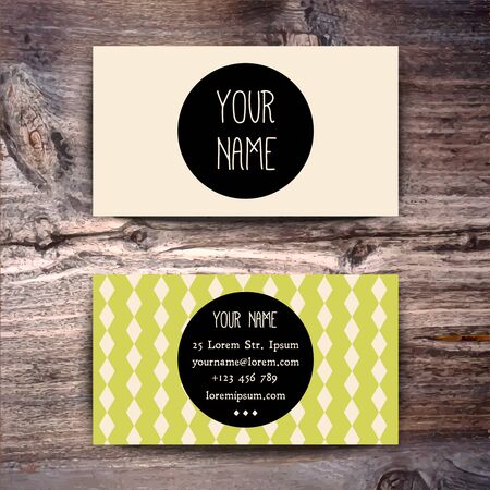 Business card template with creative retro pattern on wooden backgroundのイラスト素材