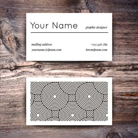 Business card template with creative white and black retro pattern on wooden backgroundのイラスト素材