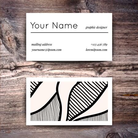 Business card template with creative white and black retro pattern on wooden backgroundのイラスト素材