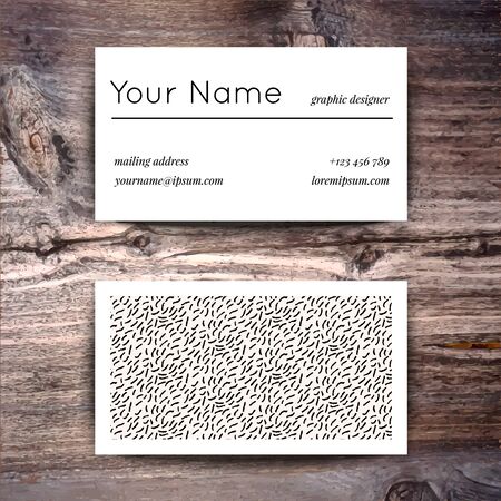 Business card template with creative white and black retro pattern on wooden backgroundのイラスト素材