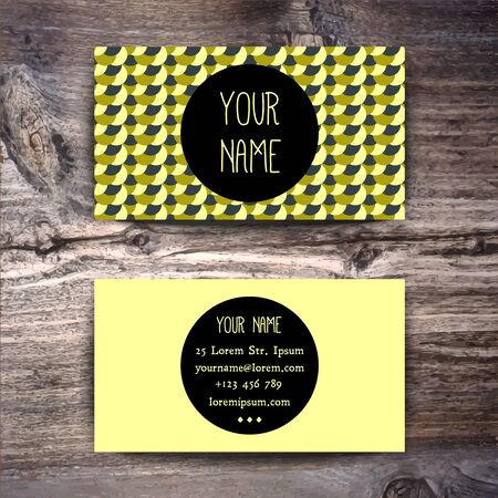 Business card template with creative retro pattern on wooden backgroundのイラスト素材