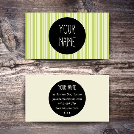 Business card template with creative retro pattern on wooden backgroundのイラスト素材
