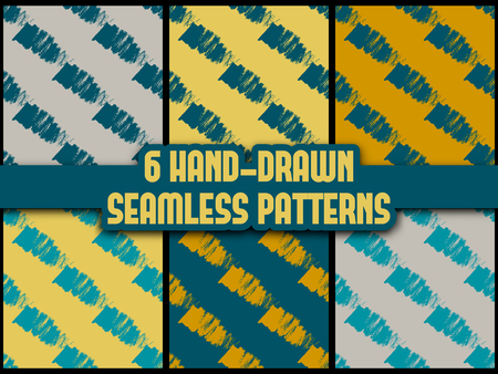 Set of seamless pattern with thickbrush strokes. Geometric texture. Abstract background.のイラスト素材