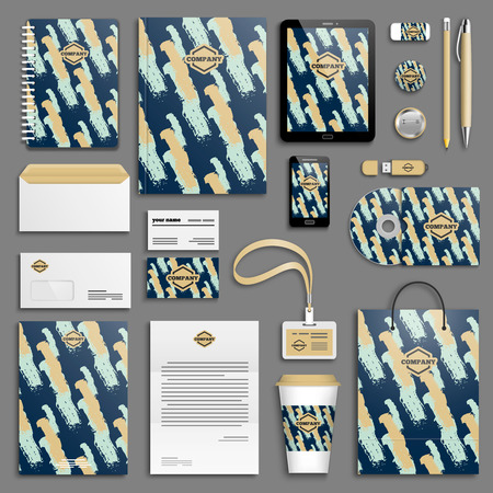 Gold mint strokes corporate identity template set. Business stationery mock-up with logo. Branding design.のイラスト素材