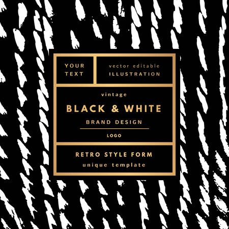 Black and white gold Vintage modern in frame outline geometric background. Retro label package templateのイラスト素材