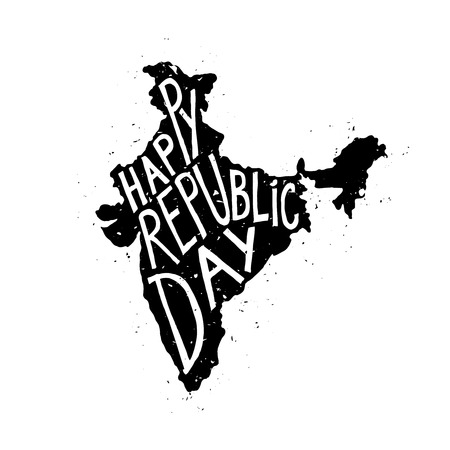 Happy republic Day Typographic poster with hand drawn quote. Lettering with grunge texture isolated on a white background. National banner poster. Indian Republic Day celebrationのイラスト素材