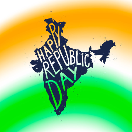 Happy republic Day Typographic poster with hand drawn quote. Lettering with grunge texture. National banner poster. Indian Republic Day celebrationのイラスト素材