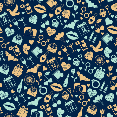 Valentines Day Love seamless pattern with icons. Romantic wedding texture.のイラスト素材