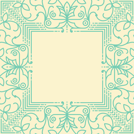 Linear simple frame with thin lines. Invitation minimalistic template with place for your text. Hipster background, card, wallpaperのイラスト素材