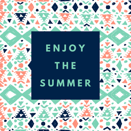 Summer hipster boho chic background with aztec tribal mexican texture. Minimal printable journaling card, creative card, art print, minimal label design for banner, poster, flyer.のイラスト素材