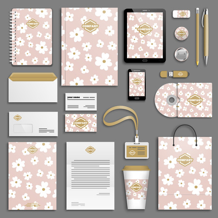 Trendy colorful Corporate identity template set. Business stationery mock-up with logo. Branding design. Colorful background.のイラスト素材