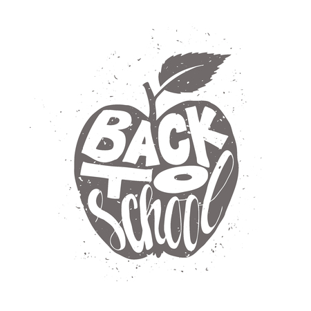 Back to school poster with apple. Education label with grunge texture.のイラスト素材