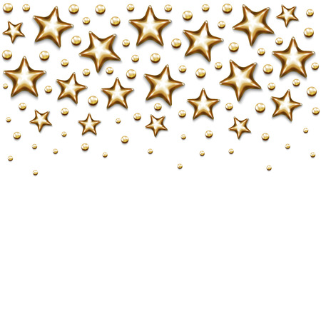Christmas gold stars and beads on white background.のイラスト素材