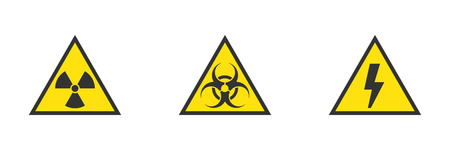 Danger, hazard, warning yellow vector signs of radiation, biohazard, hight voltageのイラスト素材