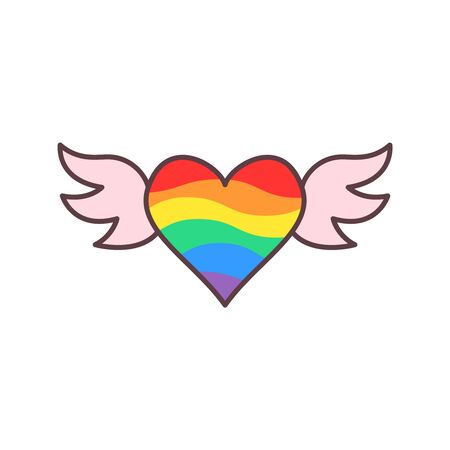 Heart icon with rainbow flag and wings. The concept of freedom to choose a partner for love relationshipsのイラスト素材