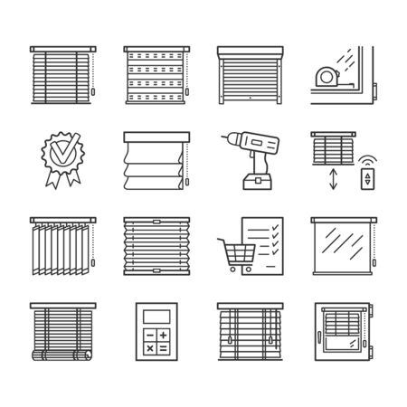 Jalousie linear icons set. Window blinds thin line editable stroke vector signsのイラスト素材