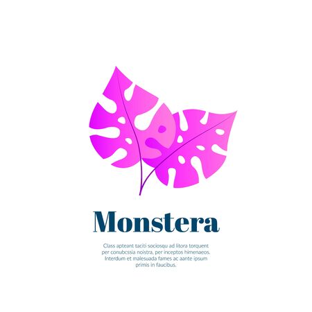 Monstera tropical leaves icon isolated on white background. Bright gradient abstract quirky botanical illustrationのイラスト素材