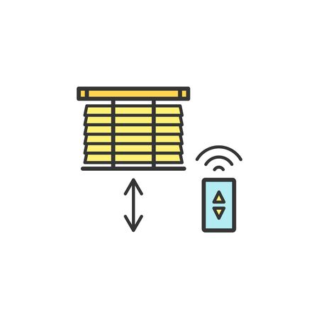 Motorized blinds with with remote controller thin line iconsのイラスト素材