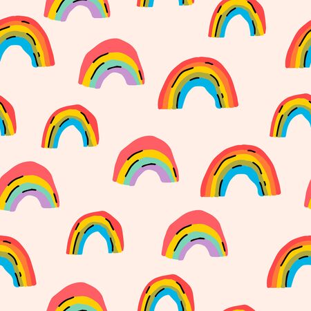 Trendy colorful aesthetic rainbows seamless pattern. 90s abstract background. Bright simple scandinavian poster for nursery, fashionのイラスト素材