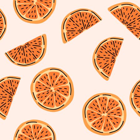 Orange citrus fruit, sliced tangerine seamless pattern.のイラスト素材