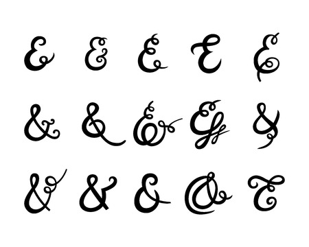 Set of Ampersand with swirls on white background. Handwritten calligraphy. Isolated Vector illustration. Great for wedding invitations, greeting cards, posters, placardsのイラスト素材