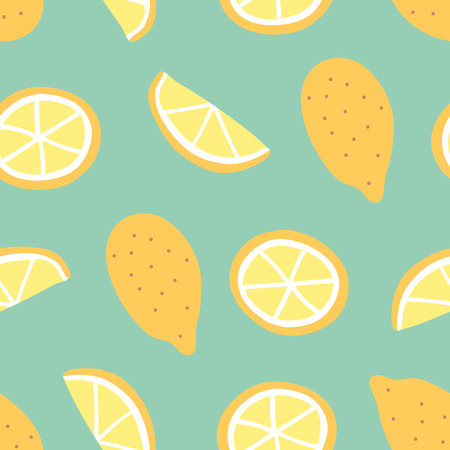 Lemon seamless vector print. Hand drawn pattern on blue backgroundのイラスト素材